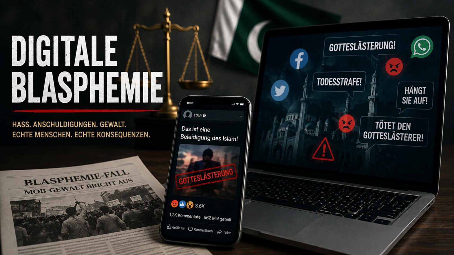 Smartphone met digitaal bewijs in een godslasteringszaak in Pakistan – illustratieve afbeelding