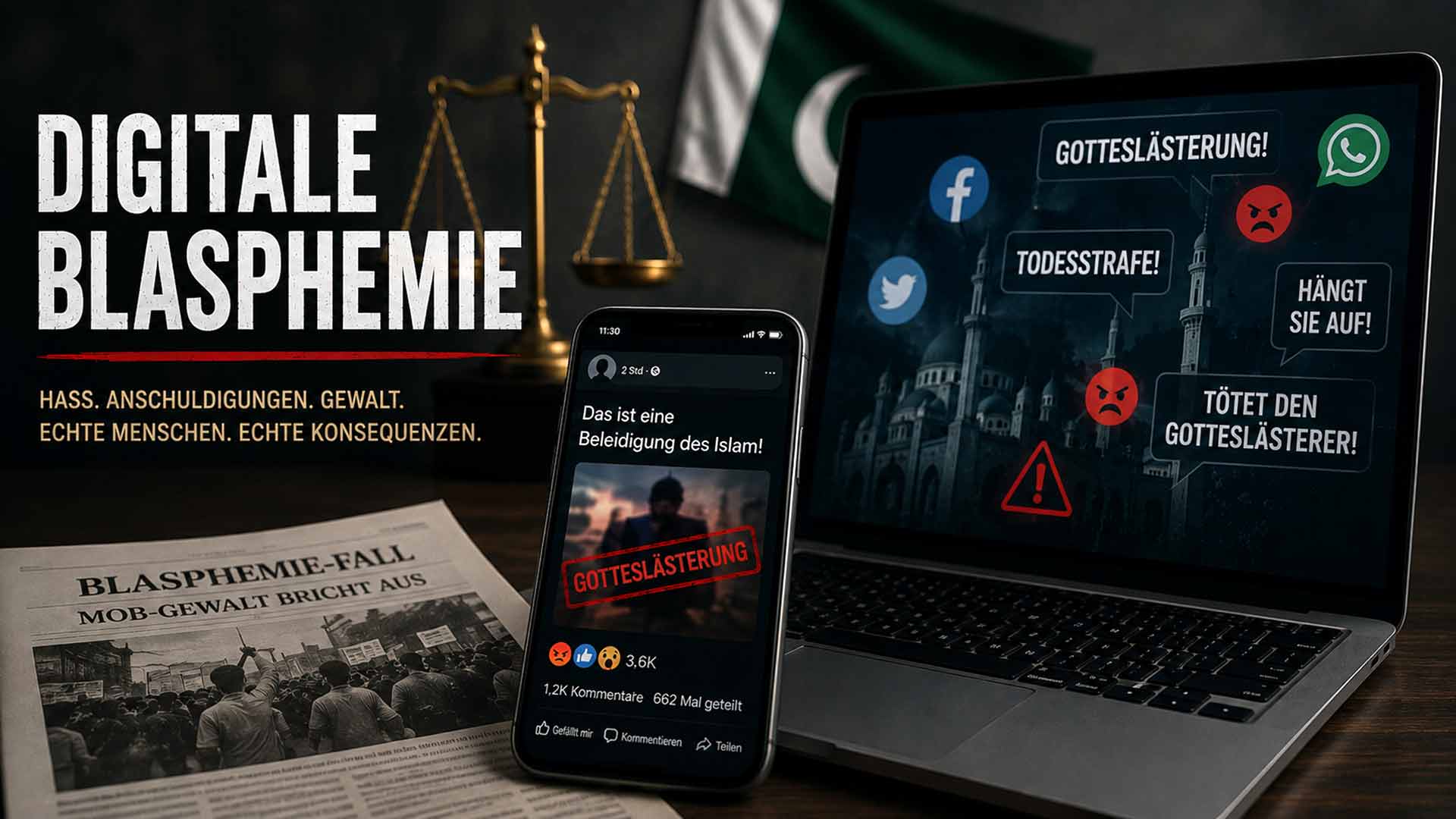 Smartphone met digitaal bewijs in een godslasteringszaak in Pakistan – illustratieve afbeelding