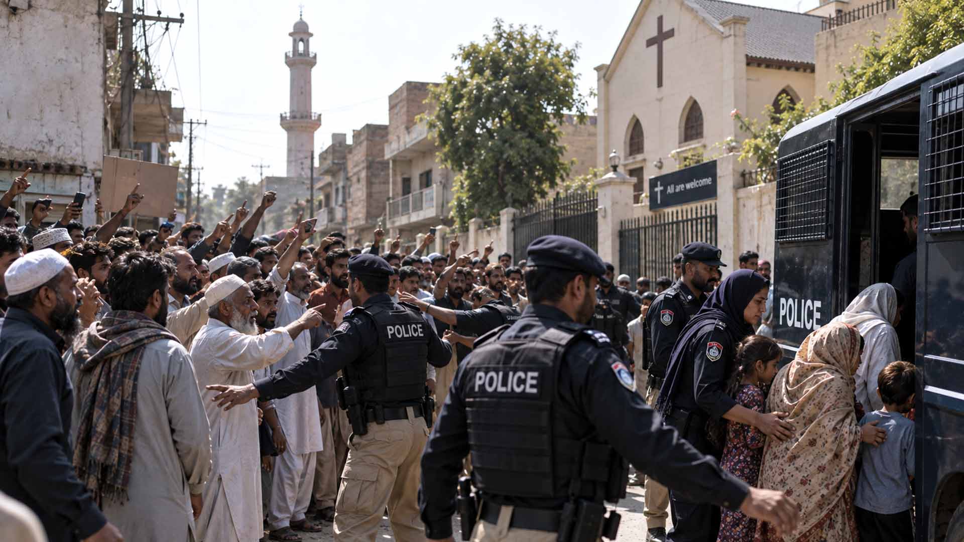 Menigte die zich verzamelt na een beschuldiging van godslastering in Pakistan – illustratieve afbeelding