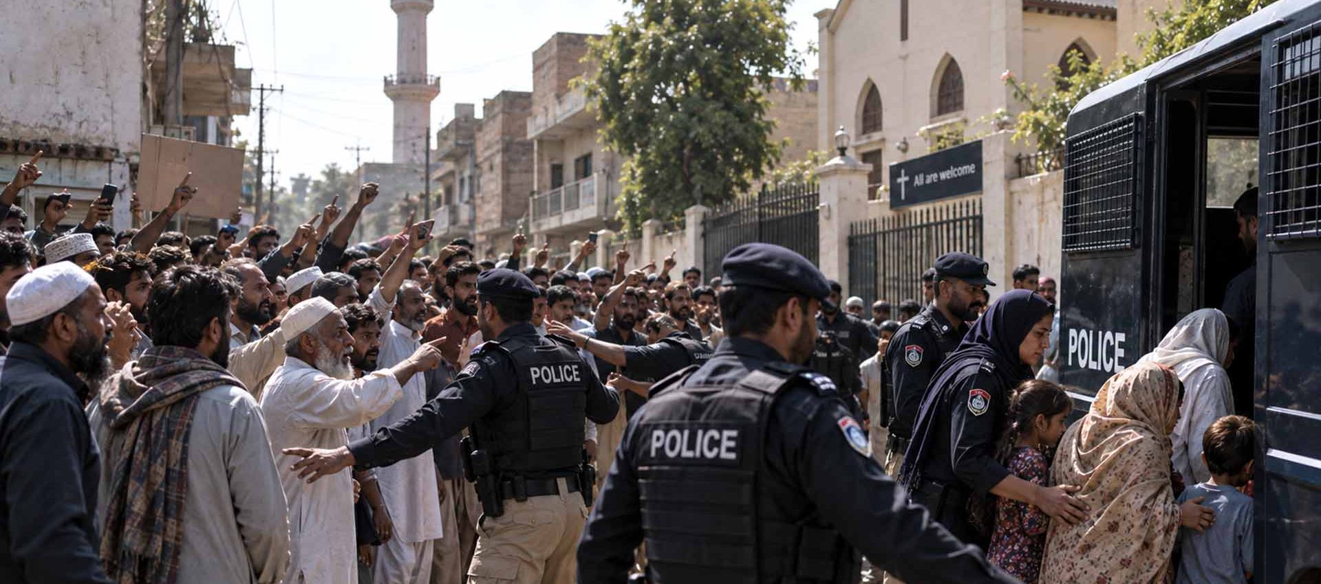 Menigte die zich verzamelt na een beschuldiging van godslastering in Pakistan – illustratieve afbeelding